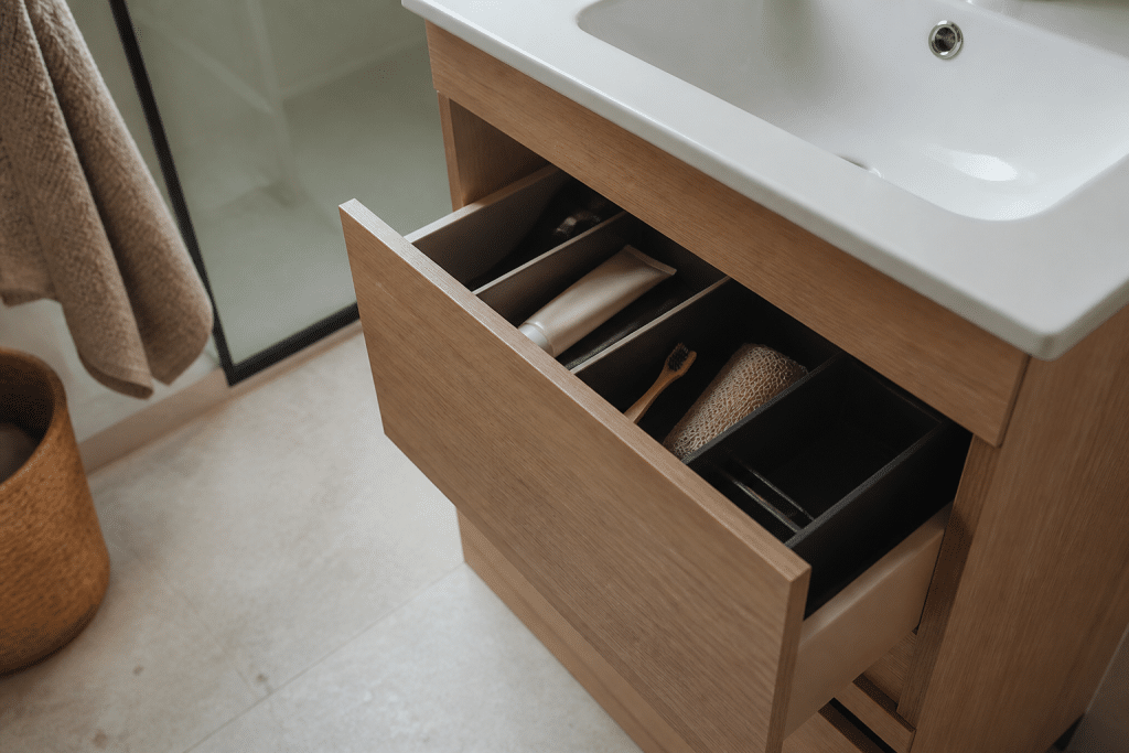 Meuble salle bain tiroirs rangement brosse dent crème