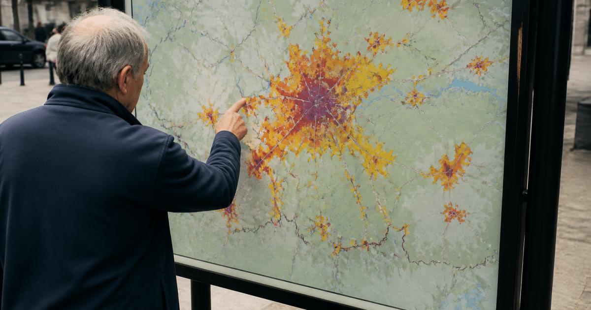 Carte Montbéliard affichant densité population zones urbaines colorées