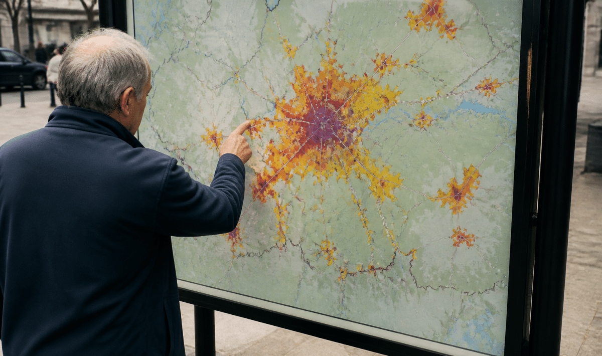 Carte Montbéliard affichant densité population zones urbaines colorées