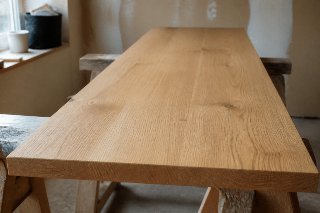 Planche en chene avec vernis mat applique avant installation murale