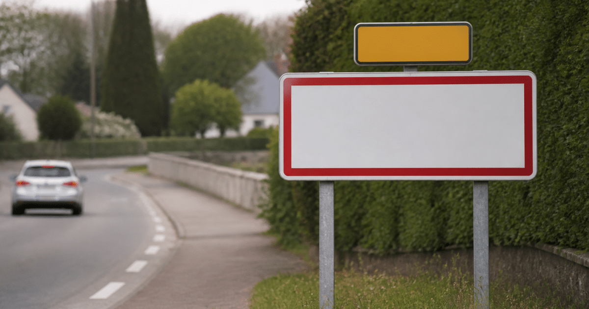 Panneau routier affichant la population totale de Bourg-Blanc en chiffres noirs