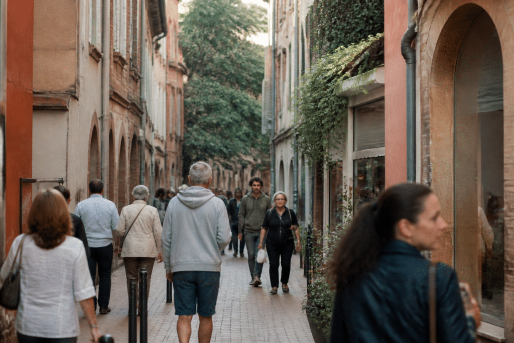 Rues pietonnes avec commerces et residents a Montauban